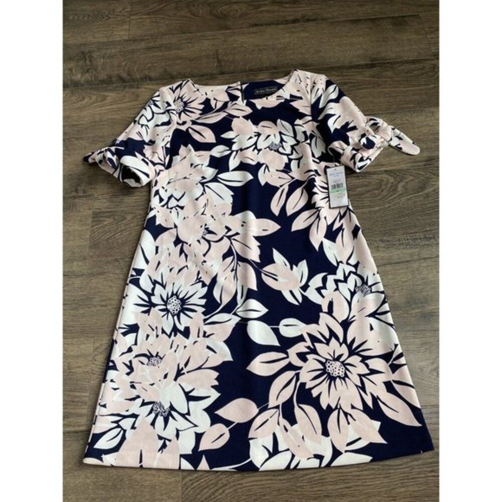 NWT Womens Jessica Howard Tie Short Sleeve Stretch Dress Floral SZ 8P Retail $89